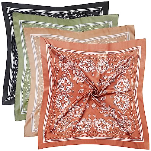 Fishinsea 4 Pcs 27.5'' x 27.5'' Large Bandanas, Silk Square Head Scarfs Scarves Bandanas Neck Scarf Bandana for Men Women Girls