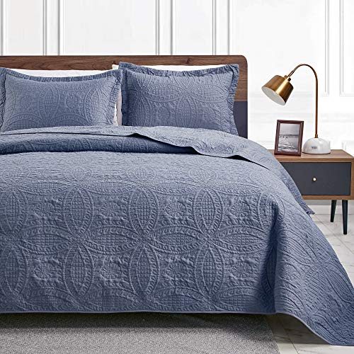 Love's cabin King Size Quilt Set Blue Bedspreads - Soft Bed Summer Quilt Lightweight Microfiber Bedspread- Modern Style Coin Pattern Coverlet for All Season - 3 Piece (1 Quilt, 2 Pillow Shams)