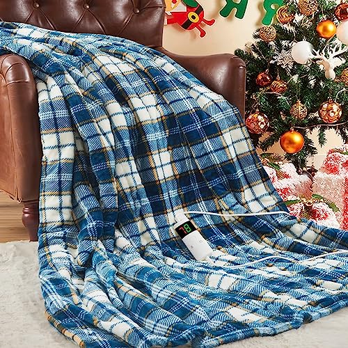 OCTROT Electric Heated Throw Blanket 50'x60', Fast Heating Blanket with Dual Control, 10 Heat Level & 5 Timer Auto Off Soft Warm Sherpa Heater Blanket for Couch, Christmas Blanket Gift (Blue Paid)