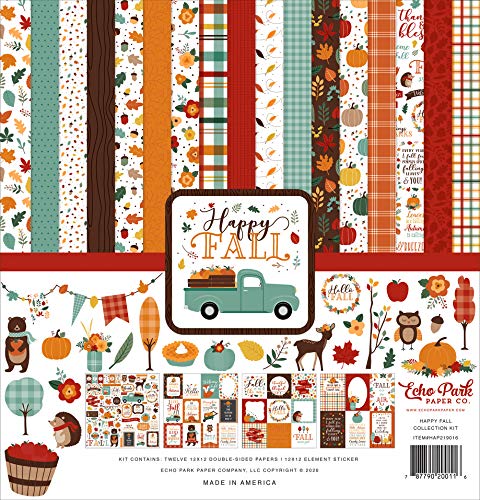 Echo Park Paper Company Happy Fall Collection Kit, Orange, red, Teal, Brown, Yellow, 12-x-12-Inch