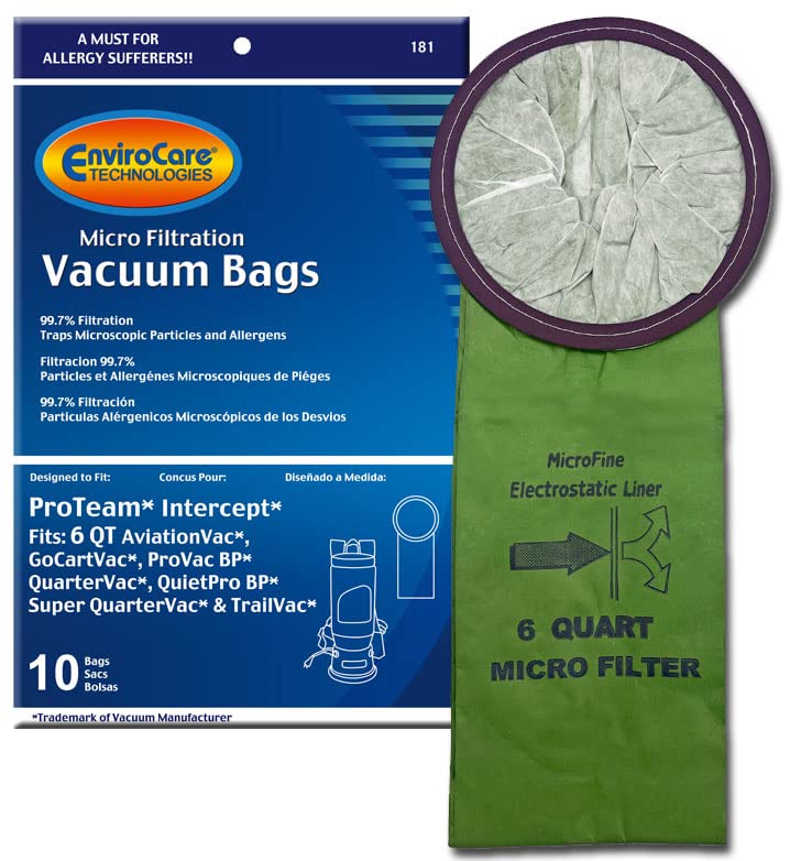 EnviroCare Replacement Micro Filtration Vacuum Cleaner Bags Designed to Fit ProTeam 6 QT Backpacks 10 Bags