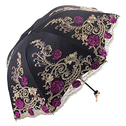 Honeystore Sun Protection Vintage Lace Parasol Decorative Umbrellas for Wedding BM1820 Black
