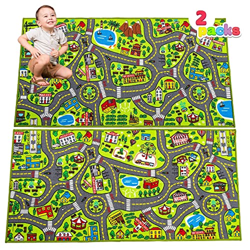 JOYIN 2 Pack Playmat City Life Carpet for Kids Age 3+, Jumbo Play Room Rug, City Pretend Play