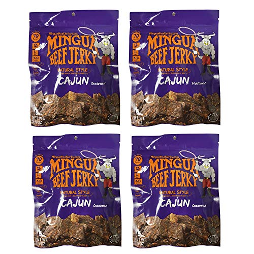 Mingua Beef Jerky Cajun-Seasoned - Nitrite-Free Spicy Beef Jerky - 100% US Beef, Four 3.5-Ounce Bags