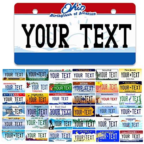 50 States Personalized Mini License Plate 4x2/7x4/12x6 Inch State License Plates Custom Car Tags Plates for Kids Bike Bicycle Toy Car,Keychain,Choose from All 50 States,4'x2'
