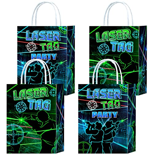 Tyndallrays 16 Pieces Laser Tag Gift Bags for Laser Tag Birthday Party Supplies,Laser Tag Goodie Snacks Treat Candy Party Favors Bags with Handles for Kids Adults Game Theme Party Decorations