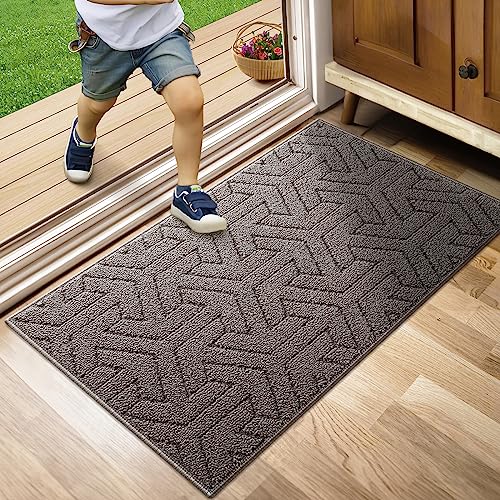 Villsure Door Mat Indoor, Front Doormats Outdoor, Non-Slip Entryway Rugs Resist Dirt, Washable Low Pile Floor Door Mats for Home, Entrance, Inside, Patio, Grey, 19.5'x31'