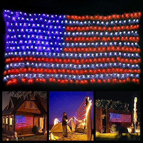 HYH American Flag Lights with 420 Super Bright LEDs Waterproof Led Flag Net Light of The United States for Memorial Day,Yard,Garden Decoration,Festival,Holiday,Party,Christmas New Year Decorations