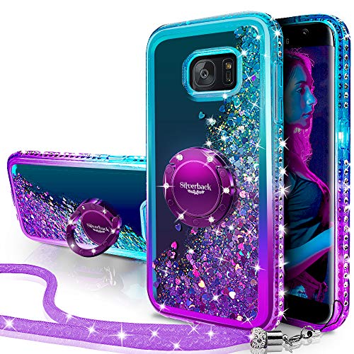 Silverback Galaxy S7 Case, Moving Liquid Holographic Sparkle Glitter Case with Kickstand, Bling Diamond Rhinestone Bumper Ring Slim Protective Samsung Galaxy S7 Case for Girls Women -Purple