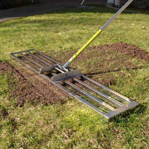Rocklin Lawn Leveling Rake | Levelawn Tool | Level Soil or Dirt Ground Surfaces Easily | 48” x 10” Ground Plate | 78” Extra Long Handle | Stainless Steel