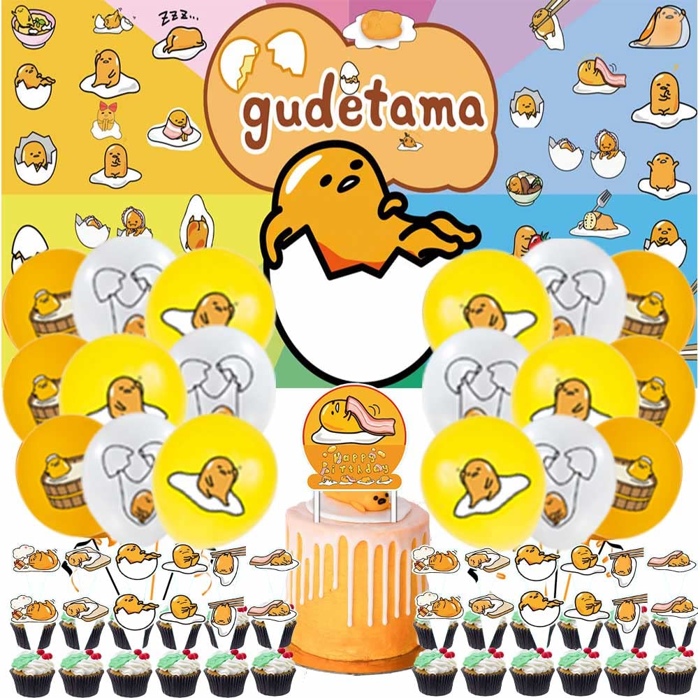 Gudetama Party Supplies Cute Egg Birthday Decorations Balloons Banner Cake Toppers Set Decorations Decor