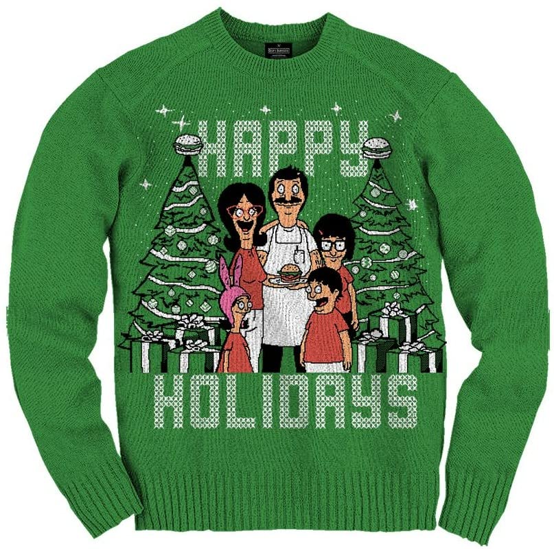 Ripple Junction Bob's Burgers Men's Pullover Sweater Funny Christmas Happy Holidays Animated Family Design Green L