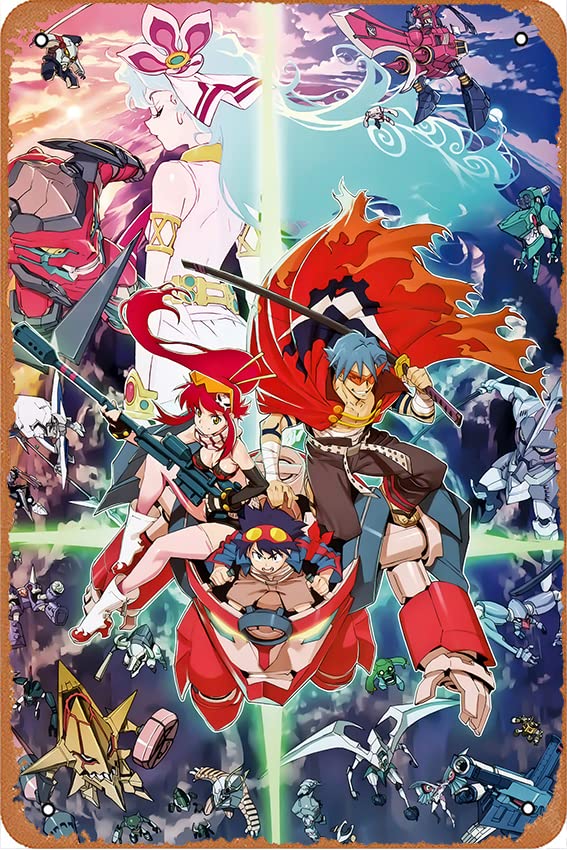 Tengen Toppa Gurren Lagann Posters Anime Posters (2) Vintage Metal Tin Sign Wall Decor for Bars, Restaurants, Cafes, Pubs 12 x 8 Inch Art Print Retro Poster