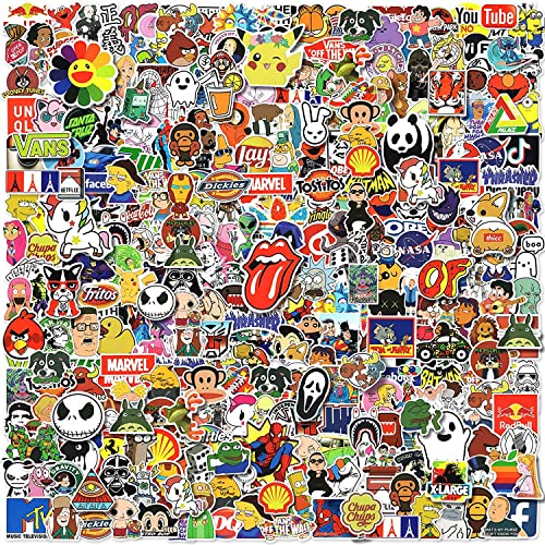 300PCS Cool Brand Stickers, Laptop Stickers for Teens Adults, Waterproof Vinyl Stickers for Water Bottle Skateboard Computer Bike Guitar Notebook