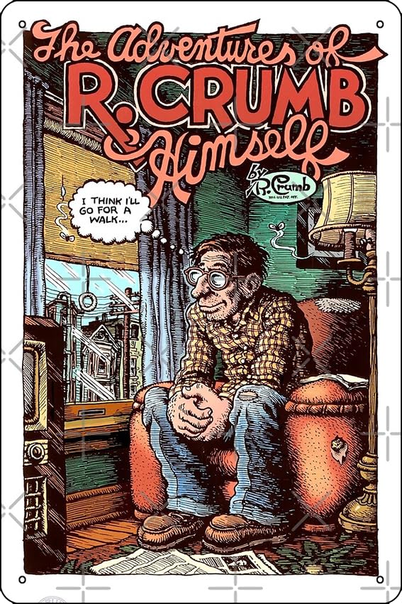 R. Crumb: The Adventures of R. Crumb Himself - Vintage Poster Metal Tin Sign Fun Home Art Wall Decor 8x12 Inch